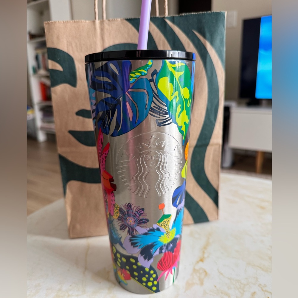 STARBUCKS Tropics Tumbler with a straw